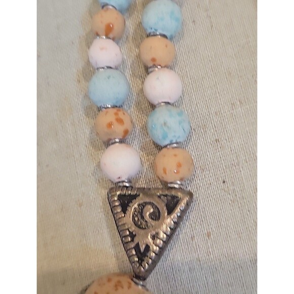 Ethnic Chunky Clay Beaded Boho Necklace Turquoise Pink Terracotta Clay 20 " - Picture 5 of 8